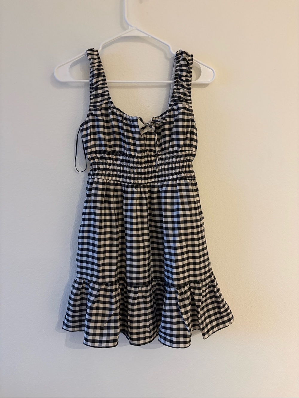 Women’s Black & White Gingham Casual Sundress with Ruffle Hem
